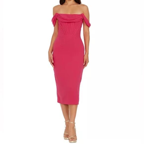 Dress the Population Women's Vickie Off-The-Shoulder Dress Begonia Sz XL NWT - Picture 1 of 9